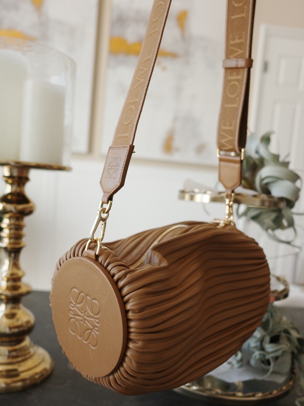 Loewe Pleated Pouch Bag with Logo Strap